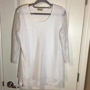 Brochure Women's White Beach Swimsuit Cover-Up Mesh Lined Tunic Size XL